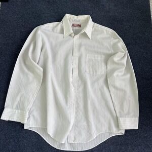 Mikael York Dress Shirt Mens XL White Stripe Long Sleeve Button Cuff Classic